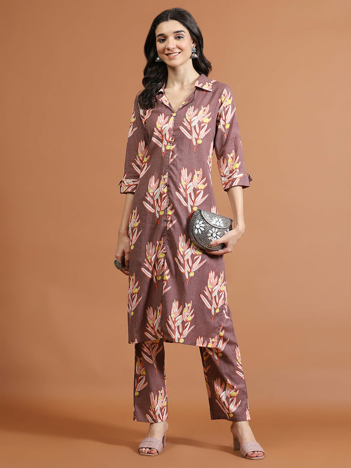 Printed Cotton Blend Kurta With Pants