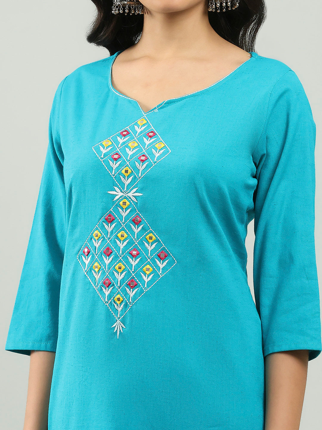 Printed Cotton Blend Kurta With Pants &amp; Dupatta