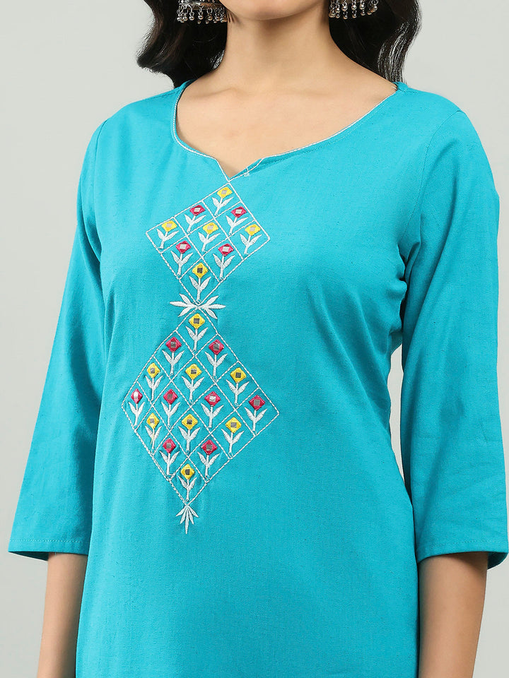Printed Cotton Blend Kurta With Pants &amp; Dupatta