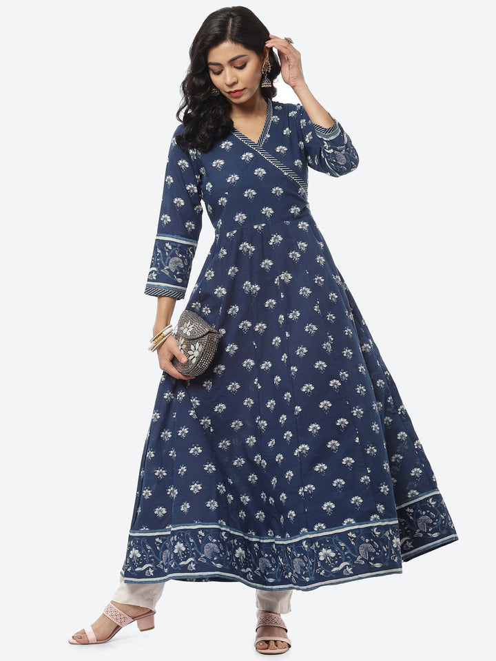 Floral Printed Cotton Angrakha Kurti