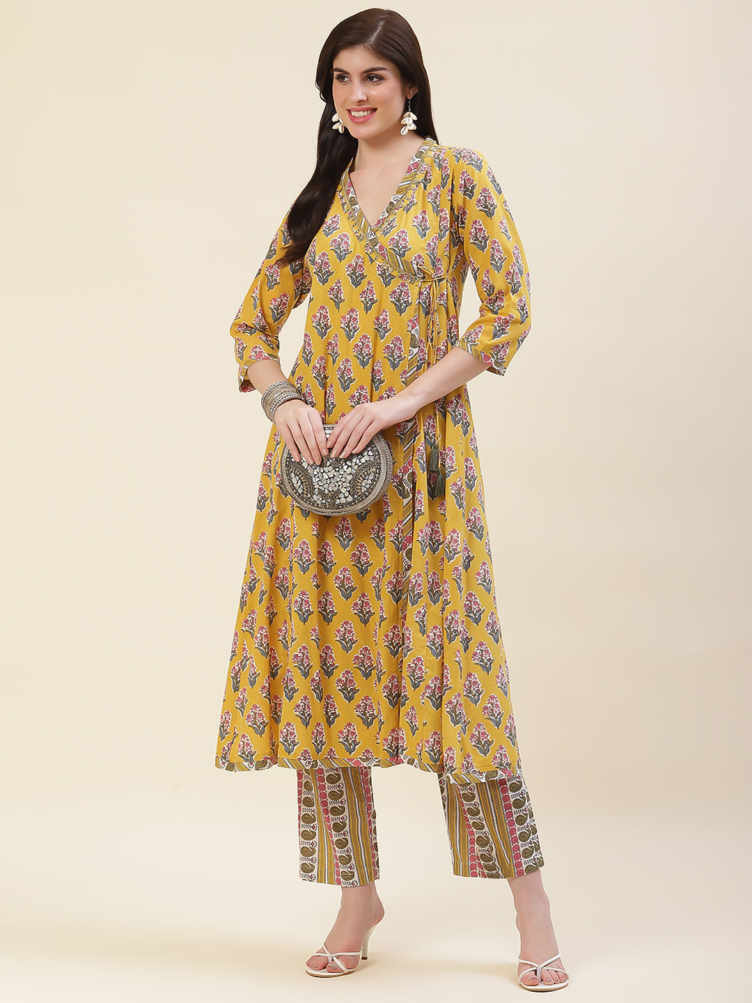 Floral Printed Cotton Kurta With Pants