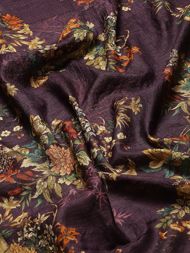 Digital Floral Printed Tussar Saree