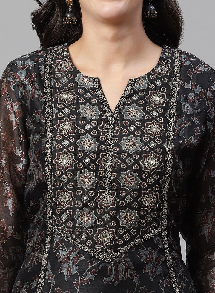Printed Chanderi Anarkali Kurti With Pant