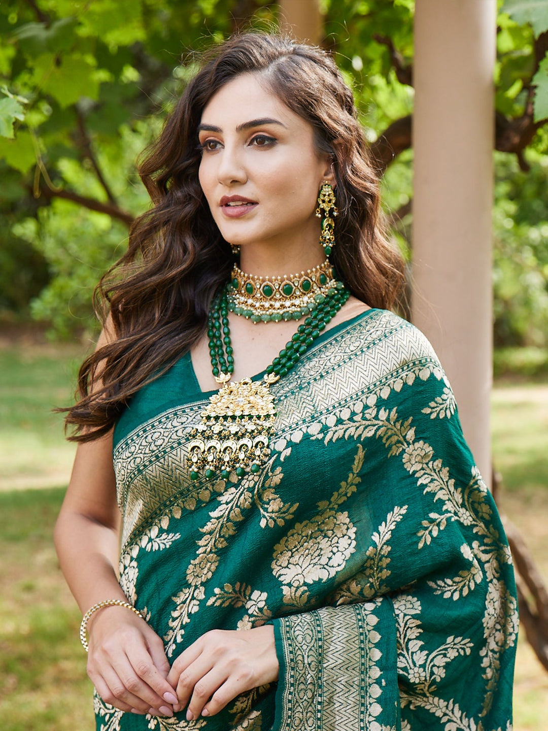 Printed Gold Jaal Banarsi Plain Saree