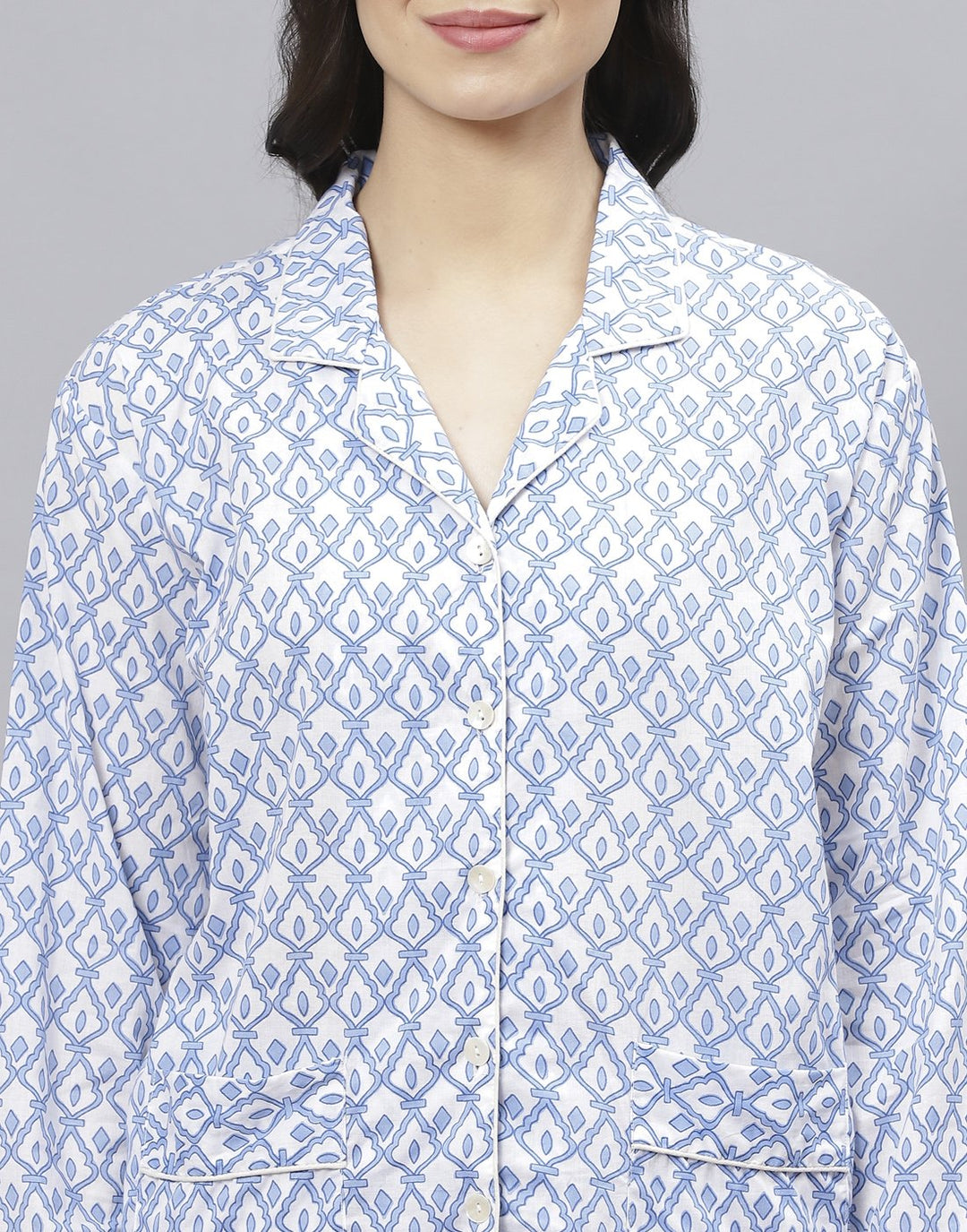Blue Cotton Printed Comfort Wear