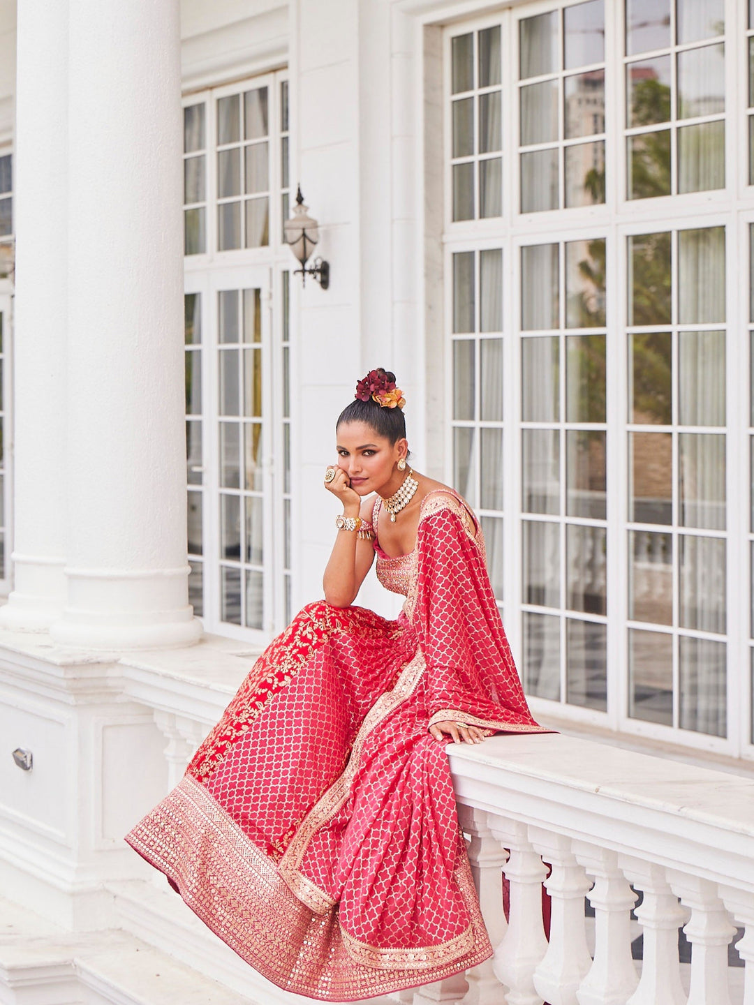 Zari Jaal Embroidered Crepe Choli With Lehenga &amp; Net Dupatta