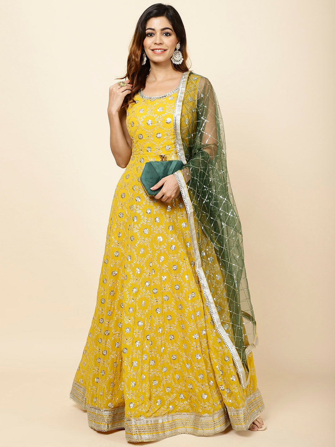 Embroidered Georgette Anarkali Kurta With Dupatta