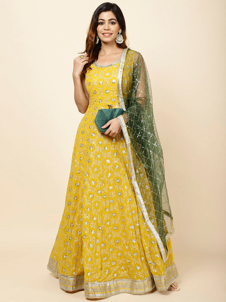 Embroidered Georgette Anarkali Kurta With Dupatta