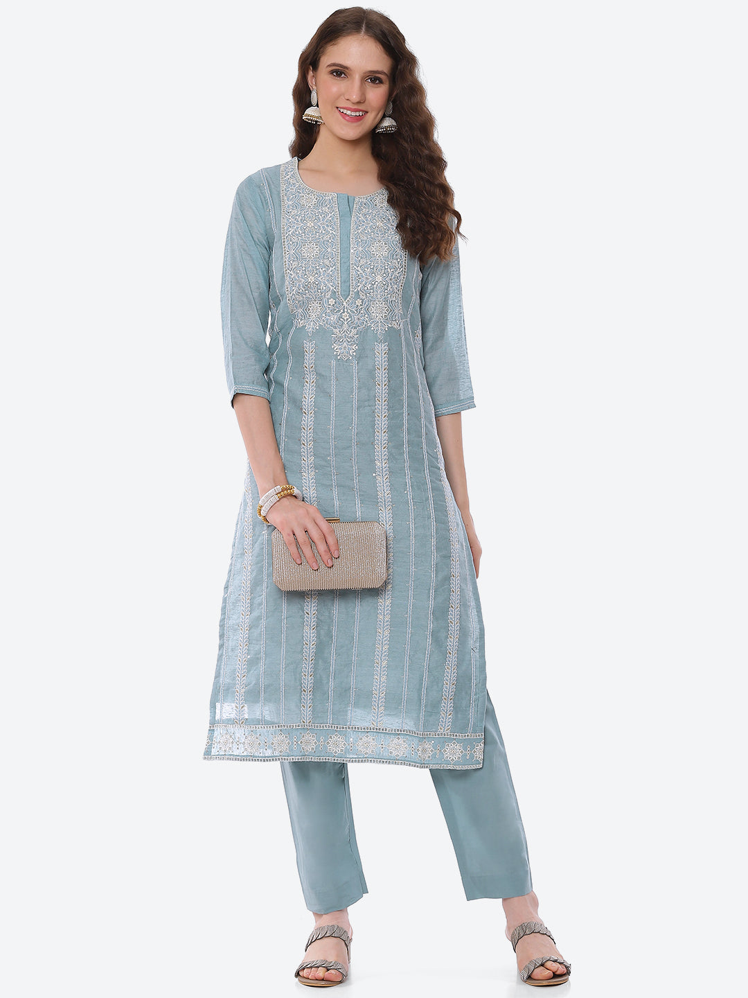 Resham Embroidered Chanderi Kurta With Pant