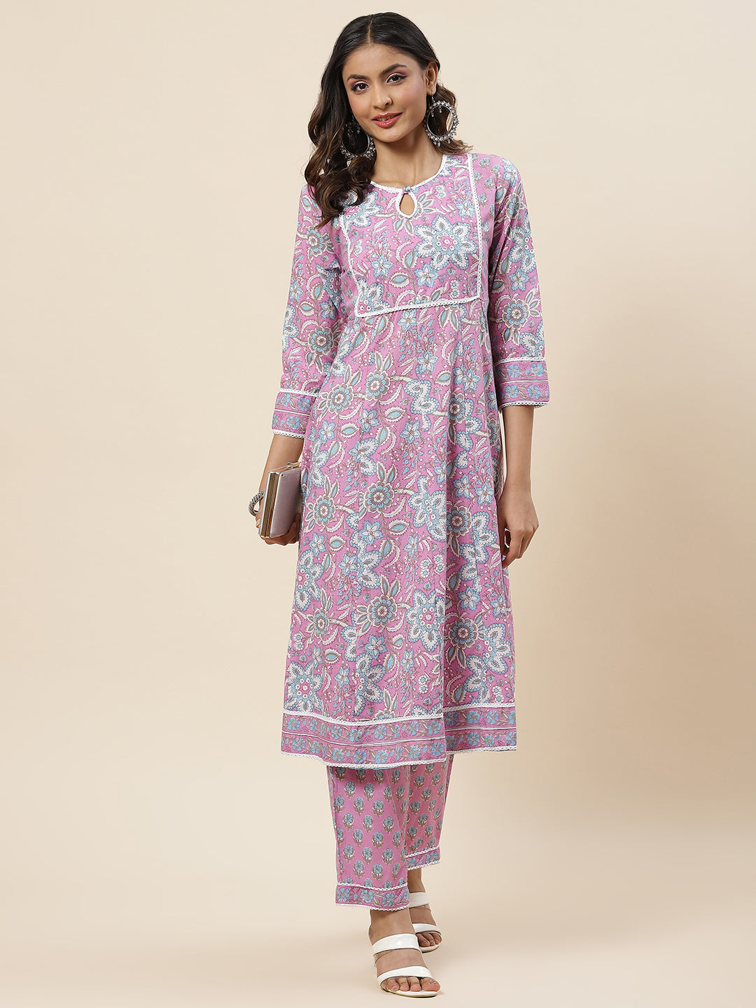 Floral Printed Cotton Kurta With Palazzo