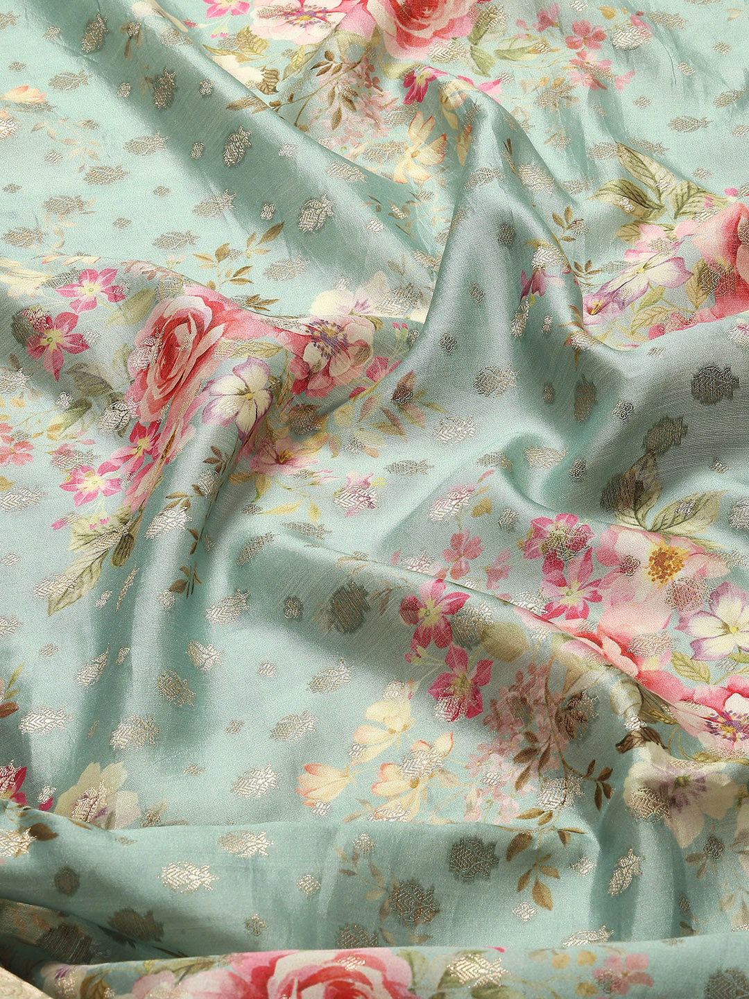 Digitally Floral Printed Tussar Saree