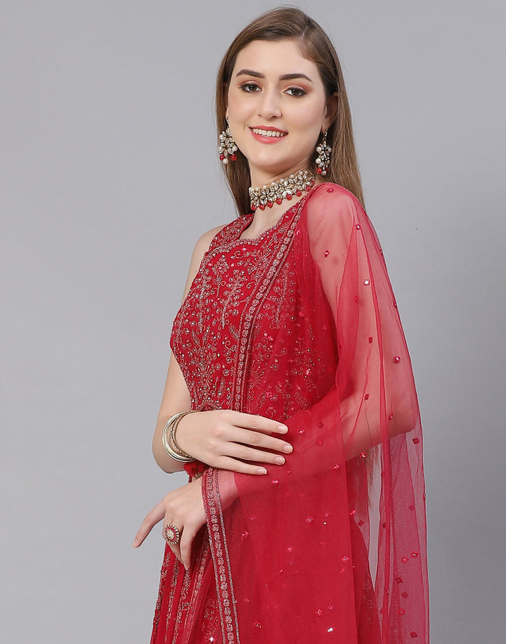 Georgette Lehenga Paired With Matching Crop Top