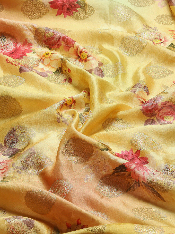 Digitally Floral Printed Tussar Saree
