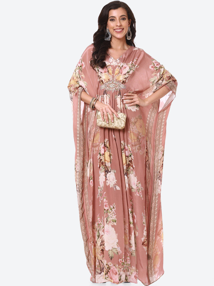 Floral Printed Crepe Kaftan Dress