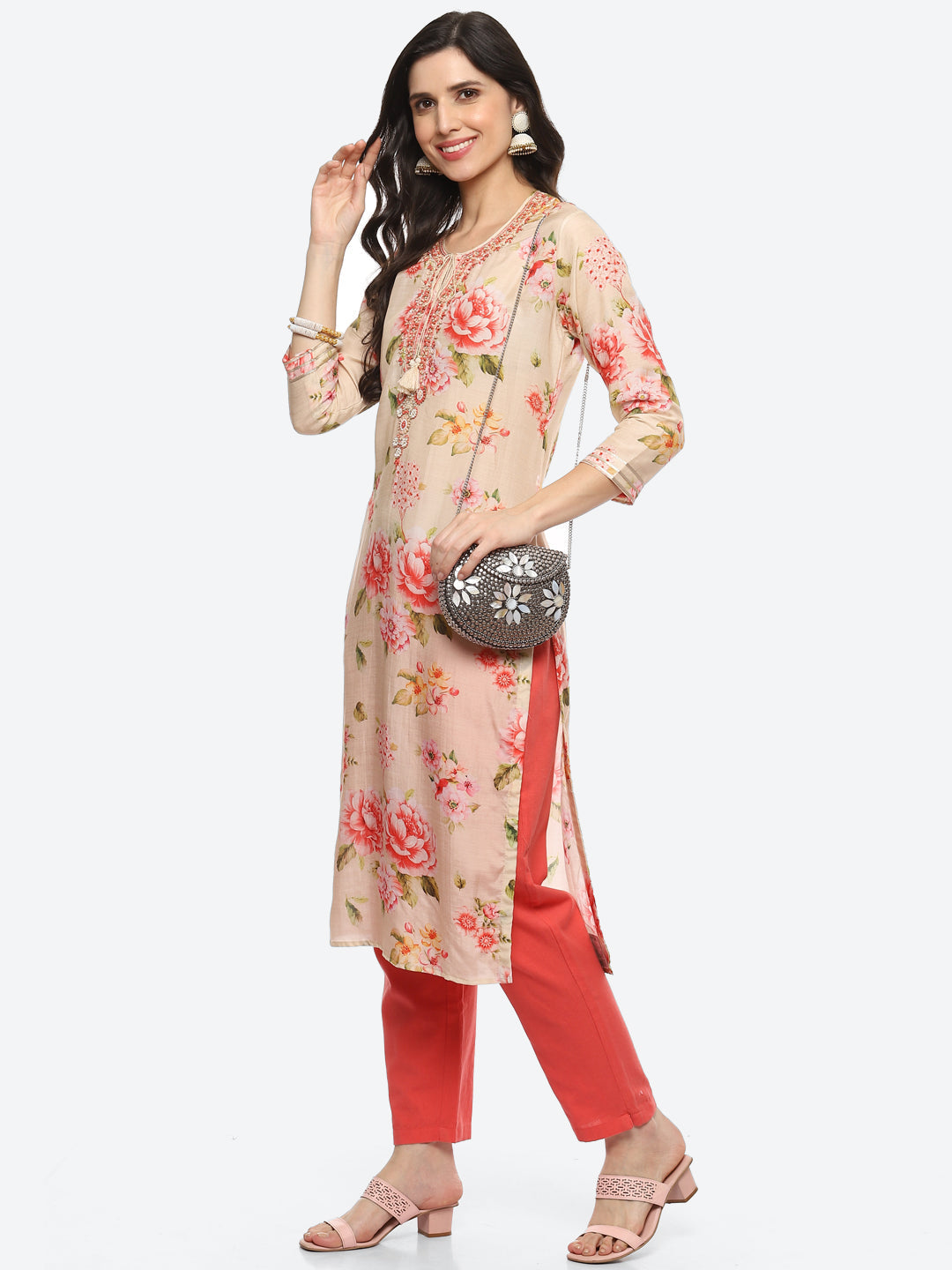 Sequin Work Yoke Printed Muslin Kurta