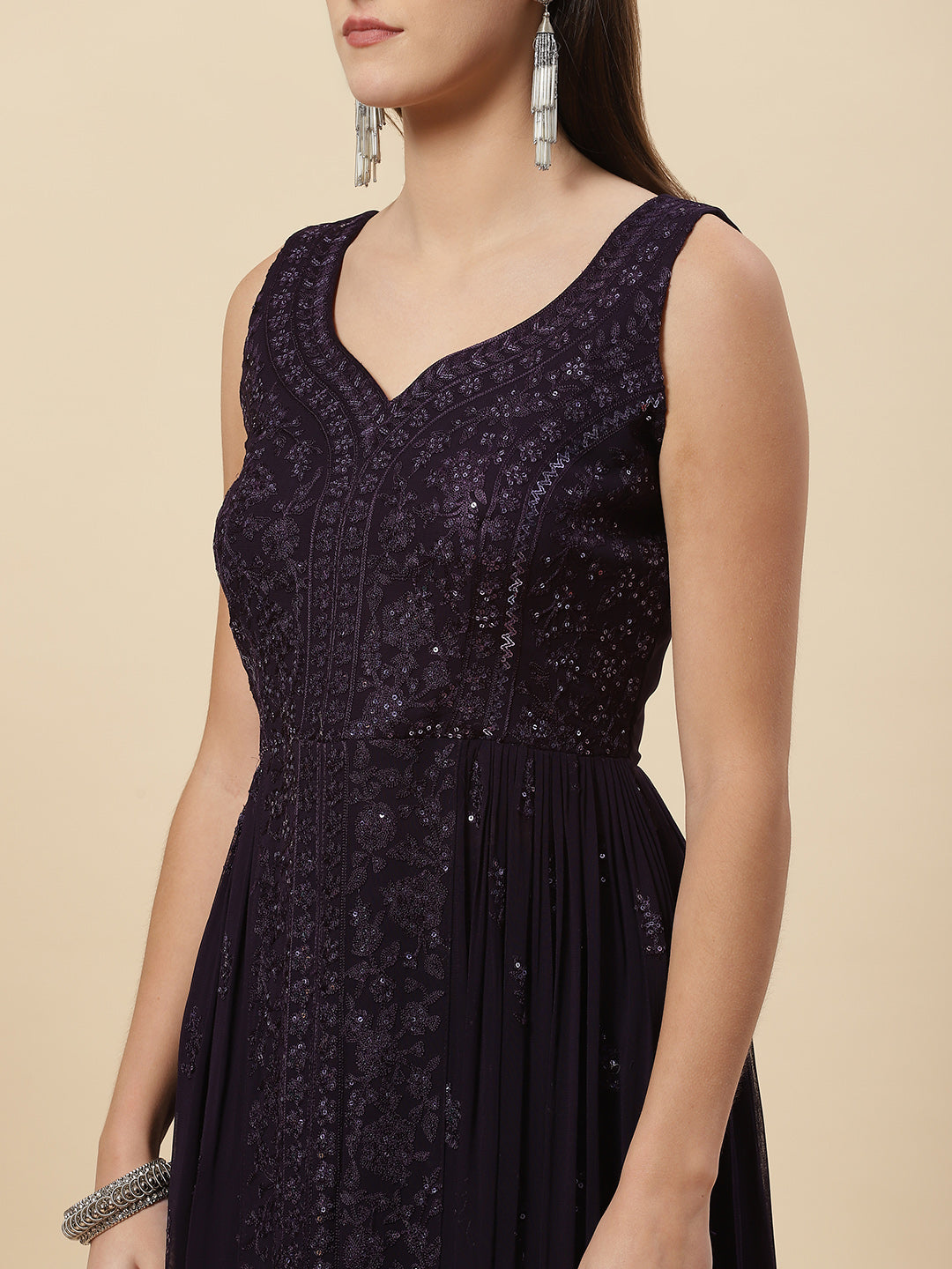 Resham Embroidered Georgette Kurta With Palazzo