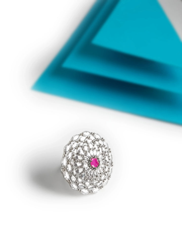 Silver Toned AD Stone Ring