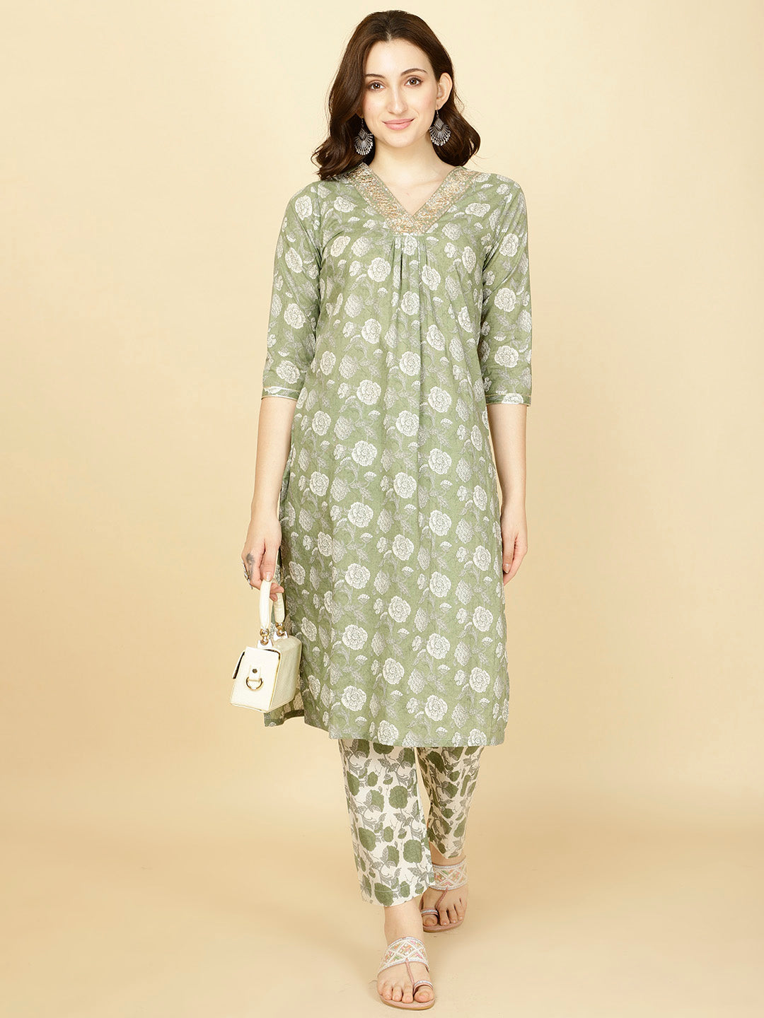Floral Printed Cotton Kurta With Pants