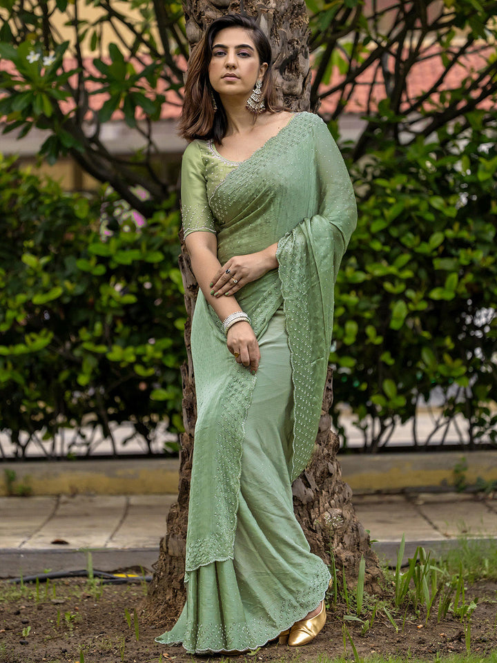 Embroidered Chiffon Saree