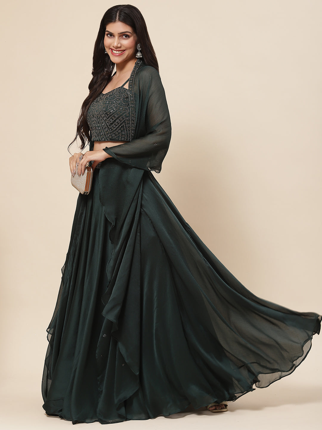 Swarovski Jaal Georgette Choli With Lehenga &amp; Cape Dupatta