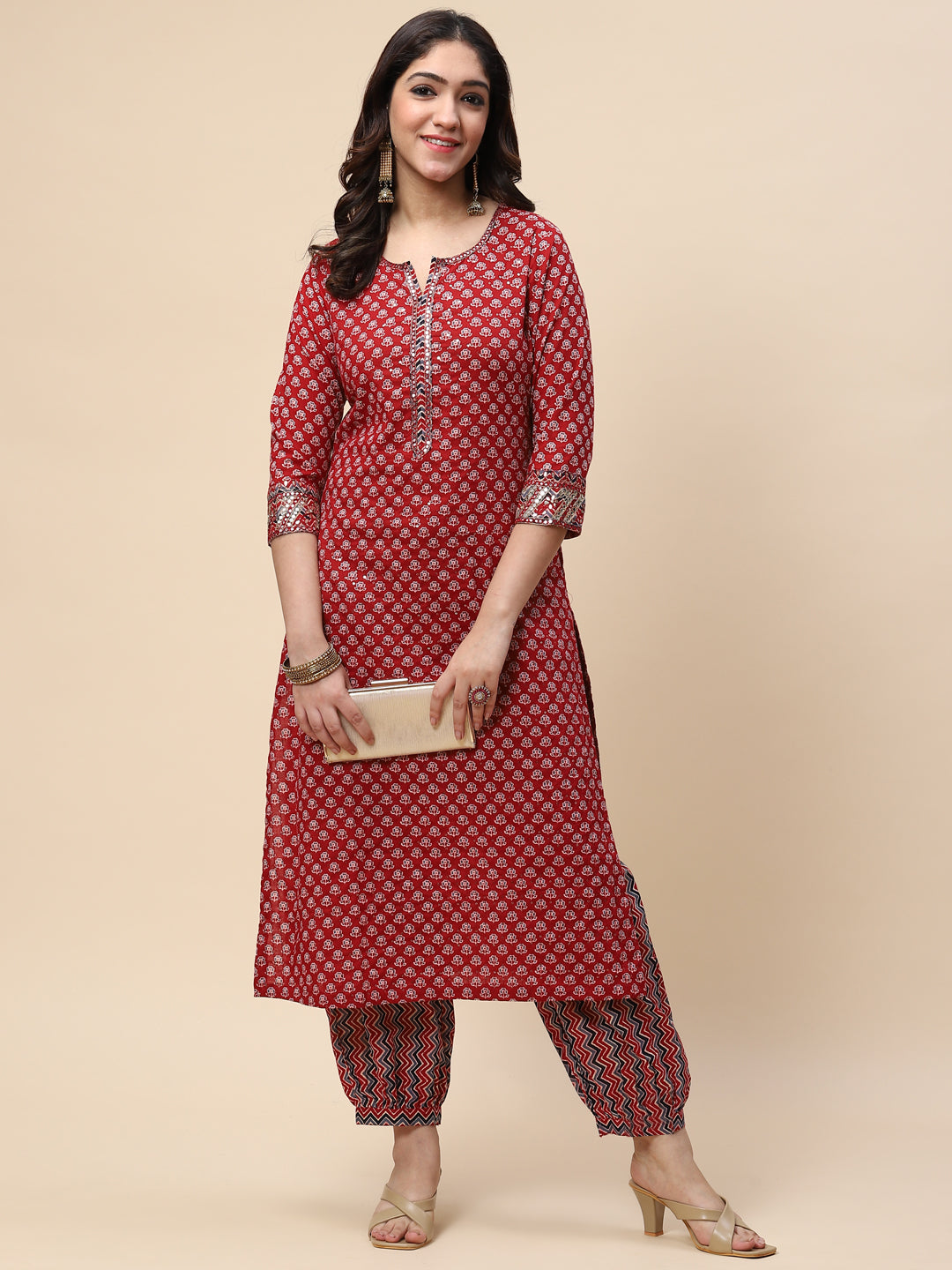 Printed Cotton Kurta With Pants