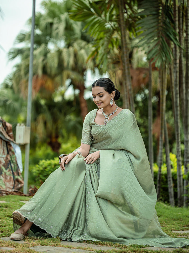 Cutdana Embroidered Chinon Saree