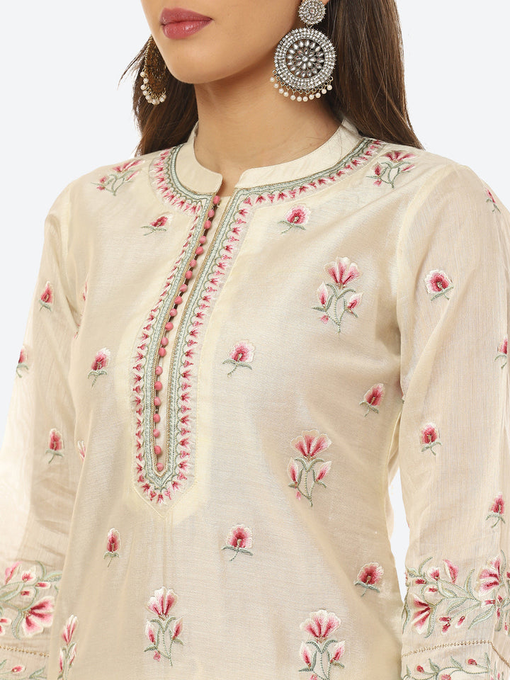 Resham Booti Cotton Kurta With Pant &amp; Dupatta