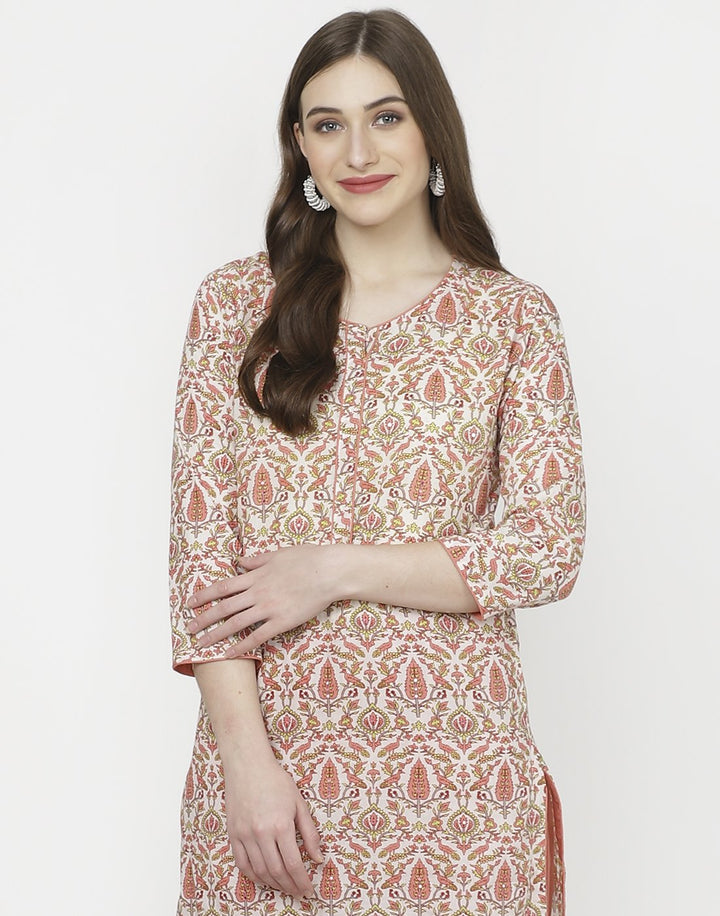 Cream Peach Cotton Kurti with Palazzo