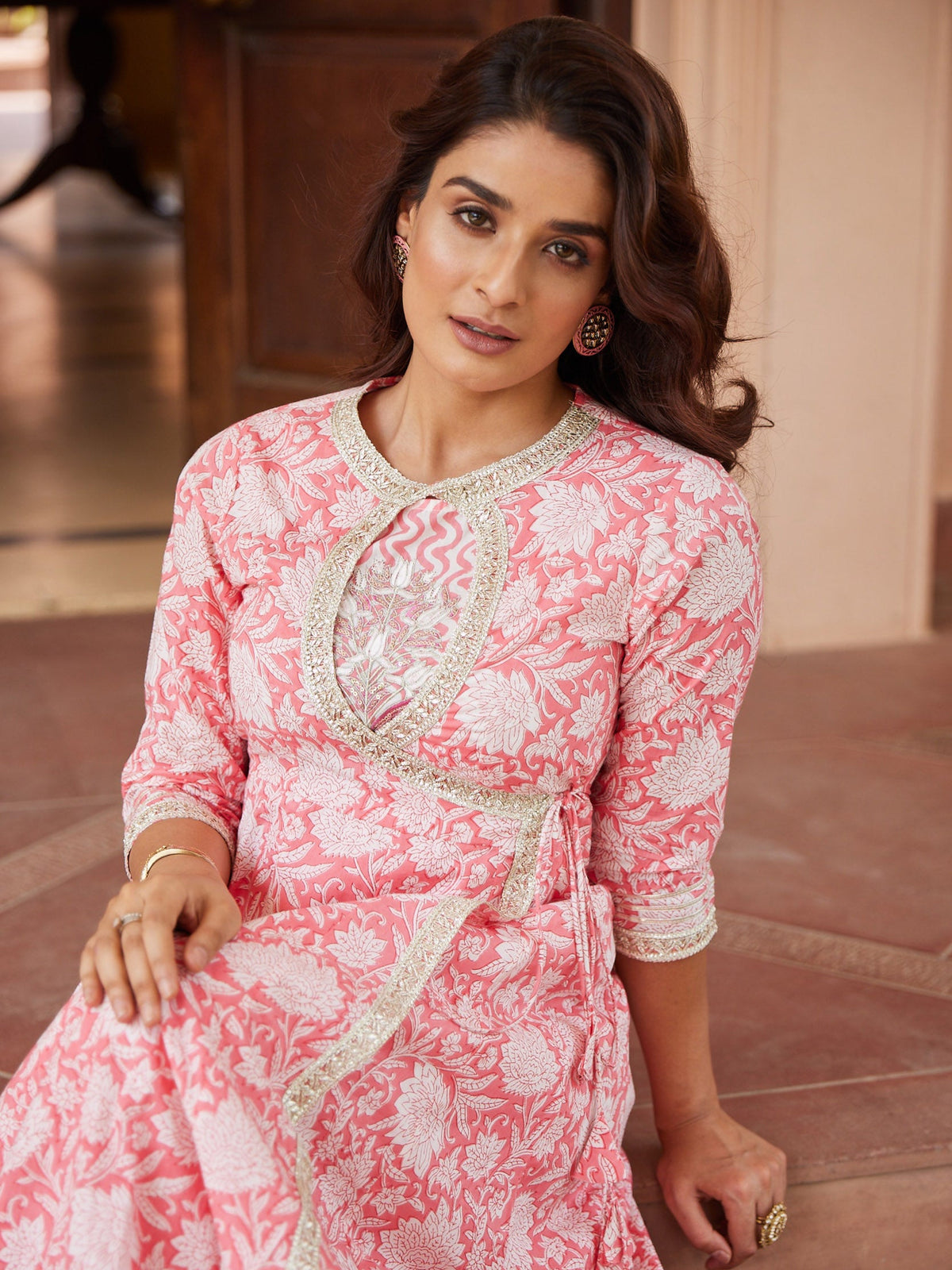 Floral Printed Double Layer Cotton Kurta