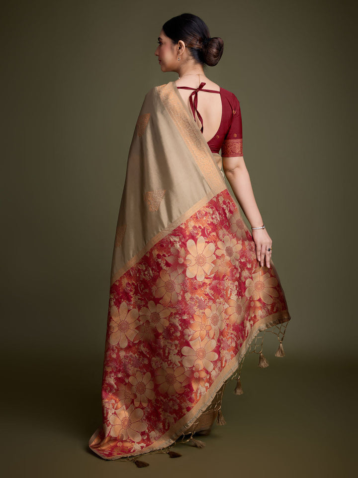 Zari Border Booti Art Silk Woven Saree
