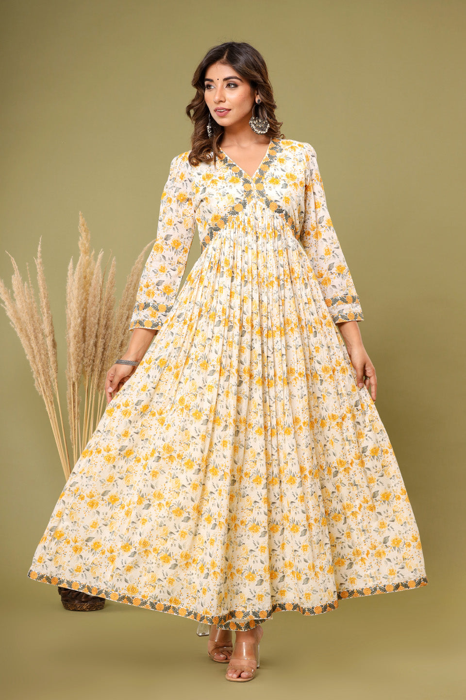 Floral Printed Cotton Kurta With Pants &amp; Dupatta