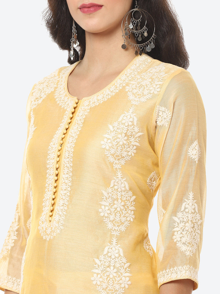 Resham Booti Cotton Stitched Salwar Kameez With Embroidered Chanderi Dupatta