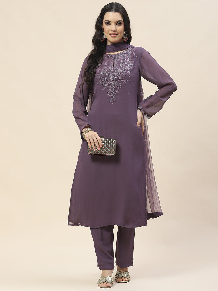 Georgette Suit Set With Net Dupatta