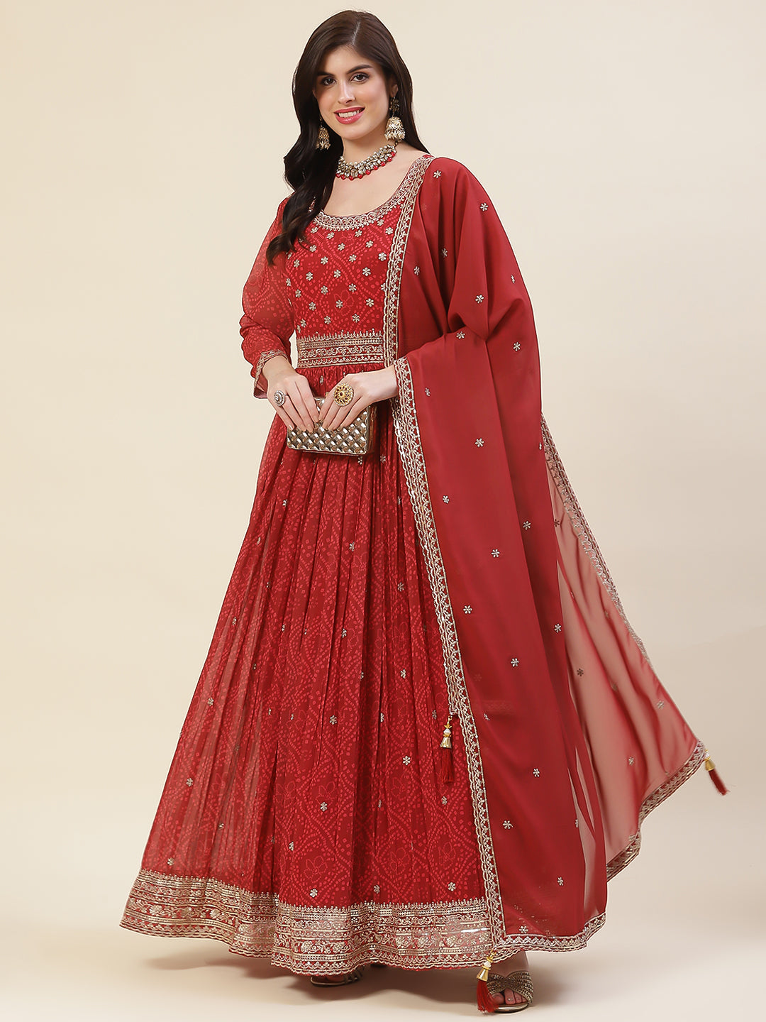 Resham Sequin Booti Georgette Kurta With Dupatta