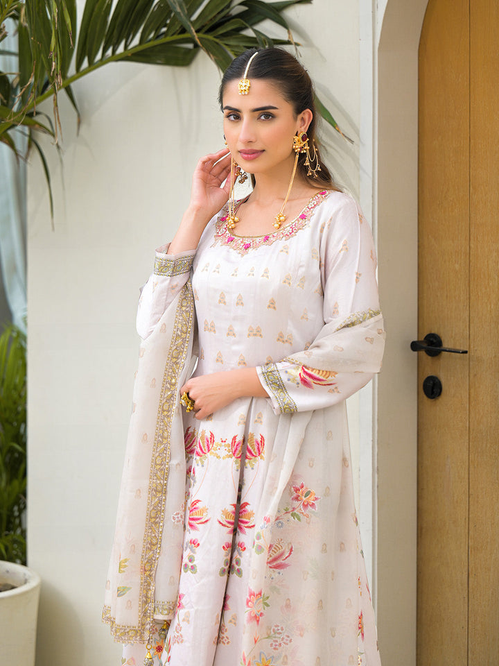 Embroidered Art Silk Kurta With Pant &amp; Dupatta
