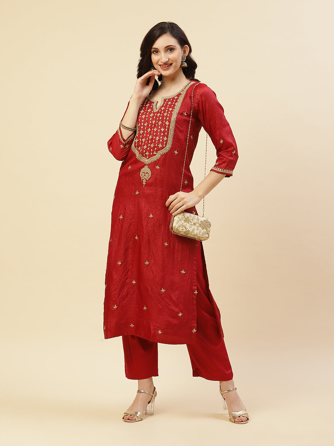 Embroidered Tussar Kurti With Pant