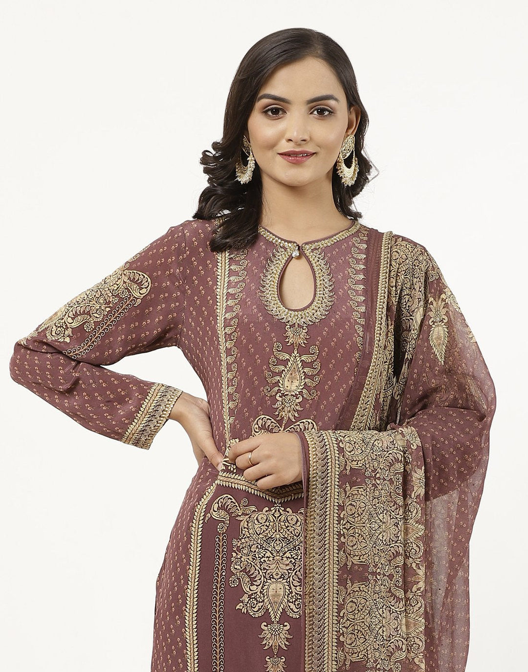 MBZ Meena Bazaar-Grey Digital Printed Crepe Salwaar Kameez Stitched Suit