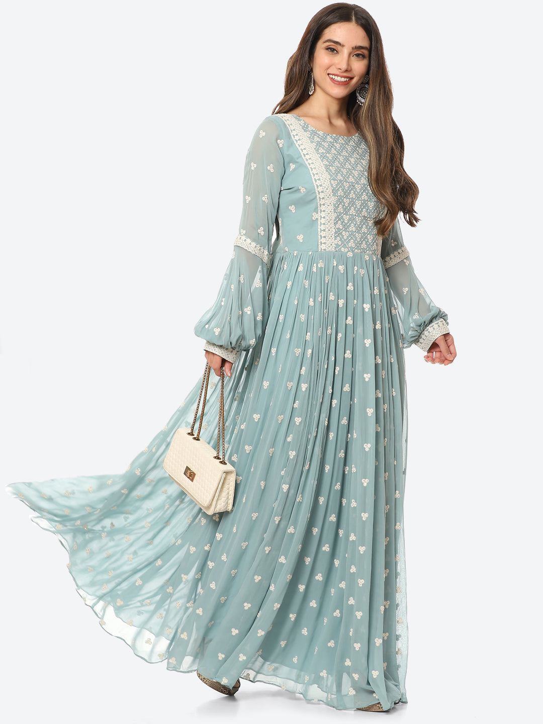 Resham Booti Georgette Gown Dress