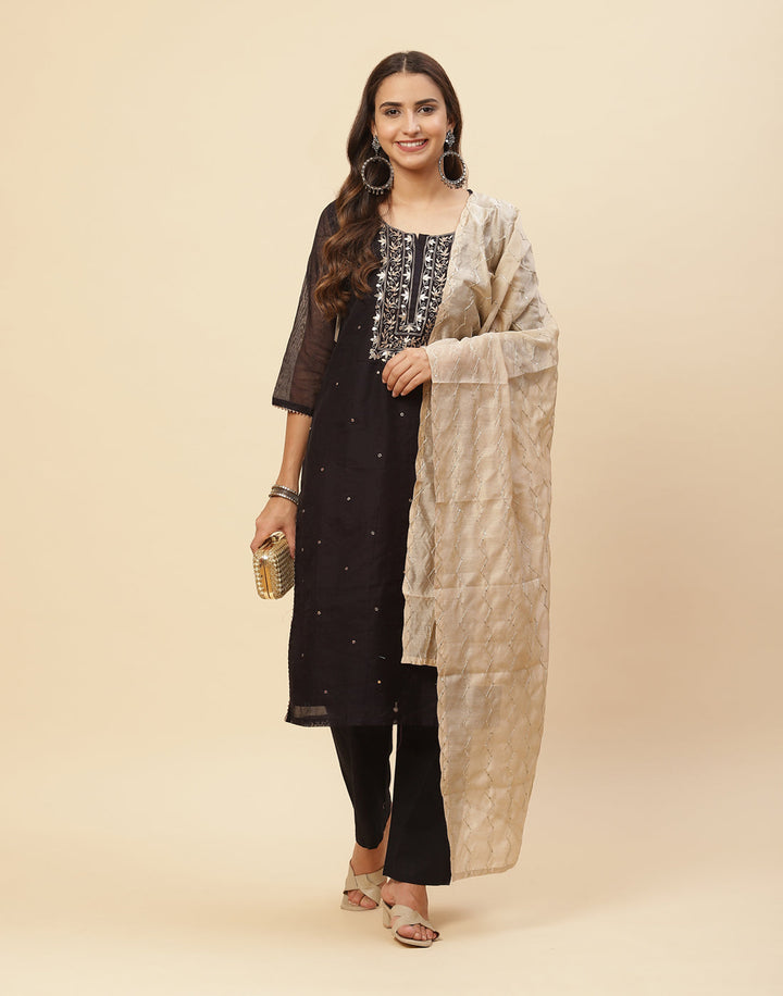 Embroidered Gota Work Cotton Salwar Kameez Stitched Suit With Chanderi Dupatta