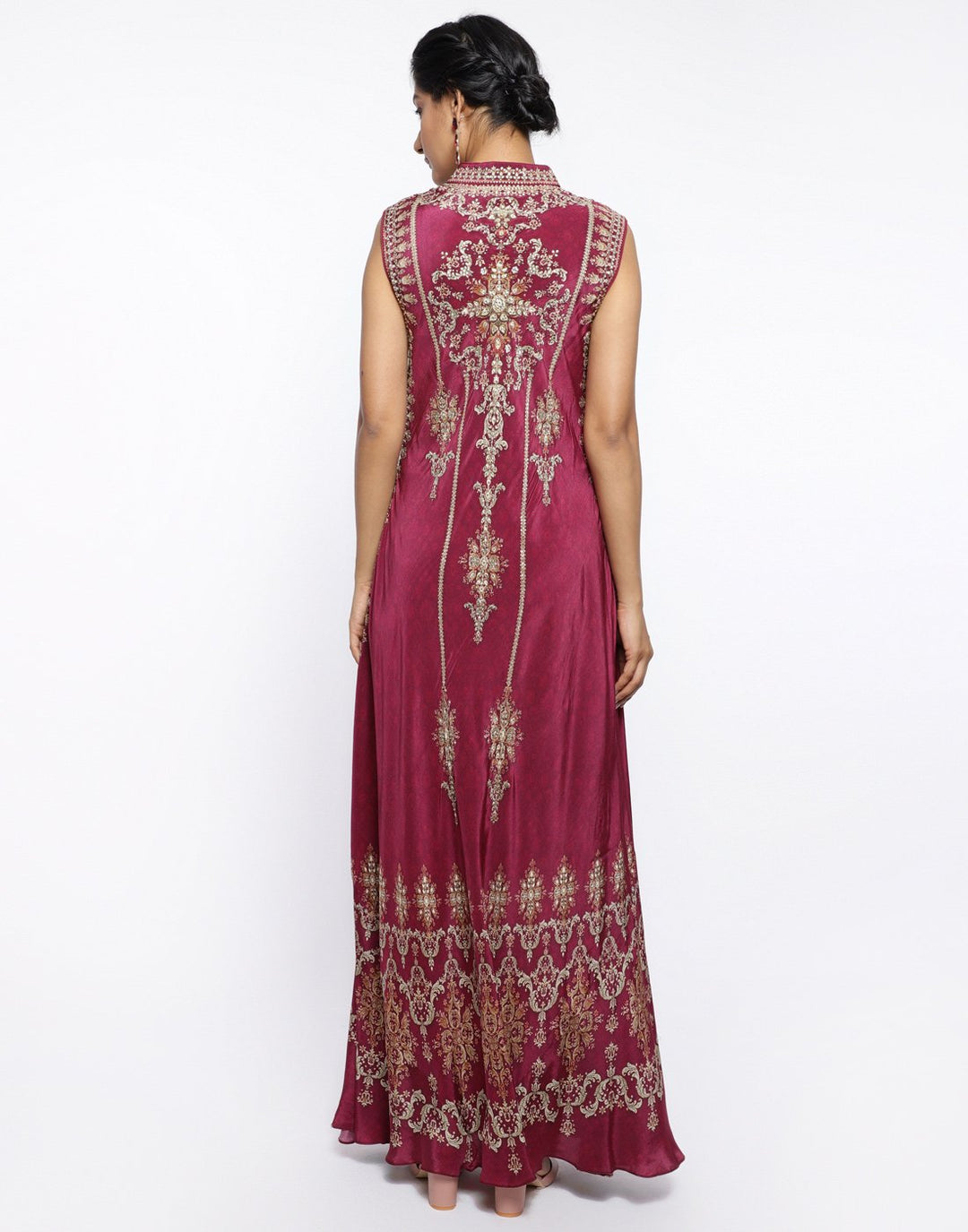 MBZ Meena Bazaar-Green Crepe Digital Printed Long Dress