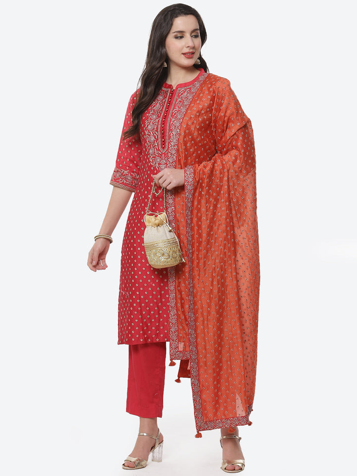 Embroidered Cotton Chanderi Stitched Salwar Kameez With Embroidered Dupatta