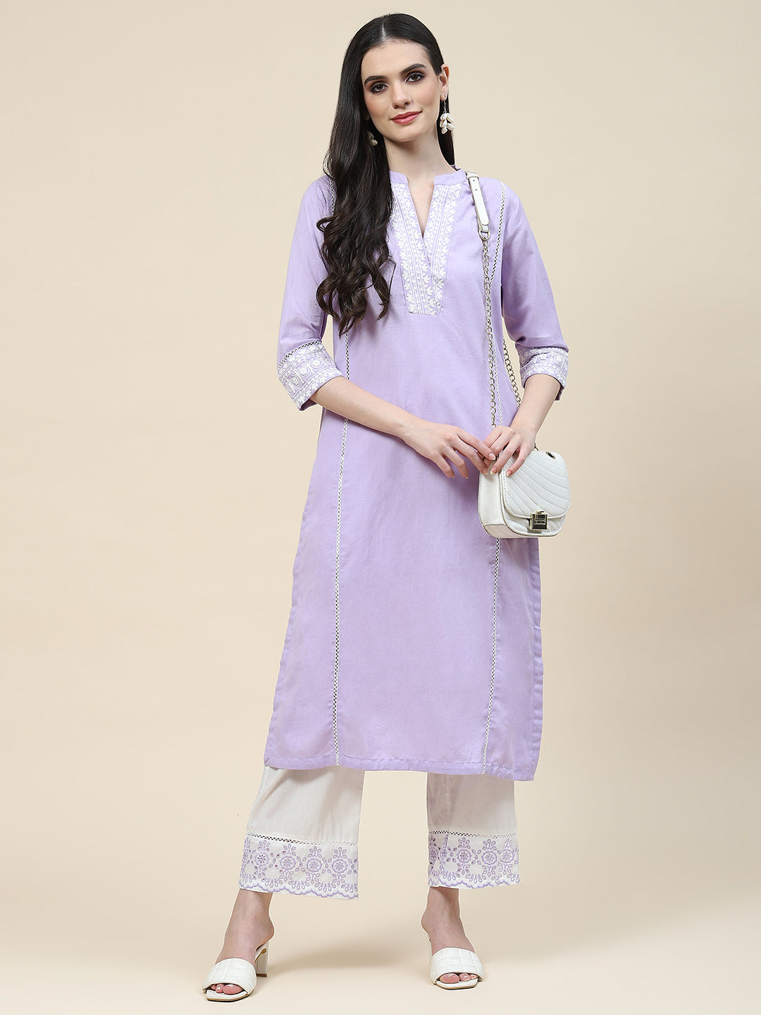 Embroidered Cotton Kurta With Pants