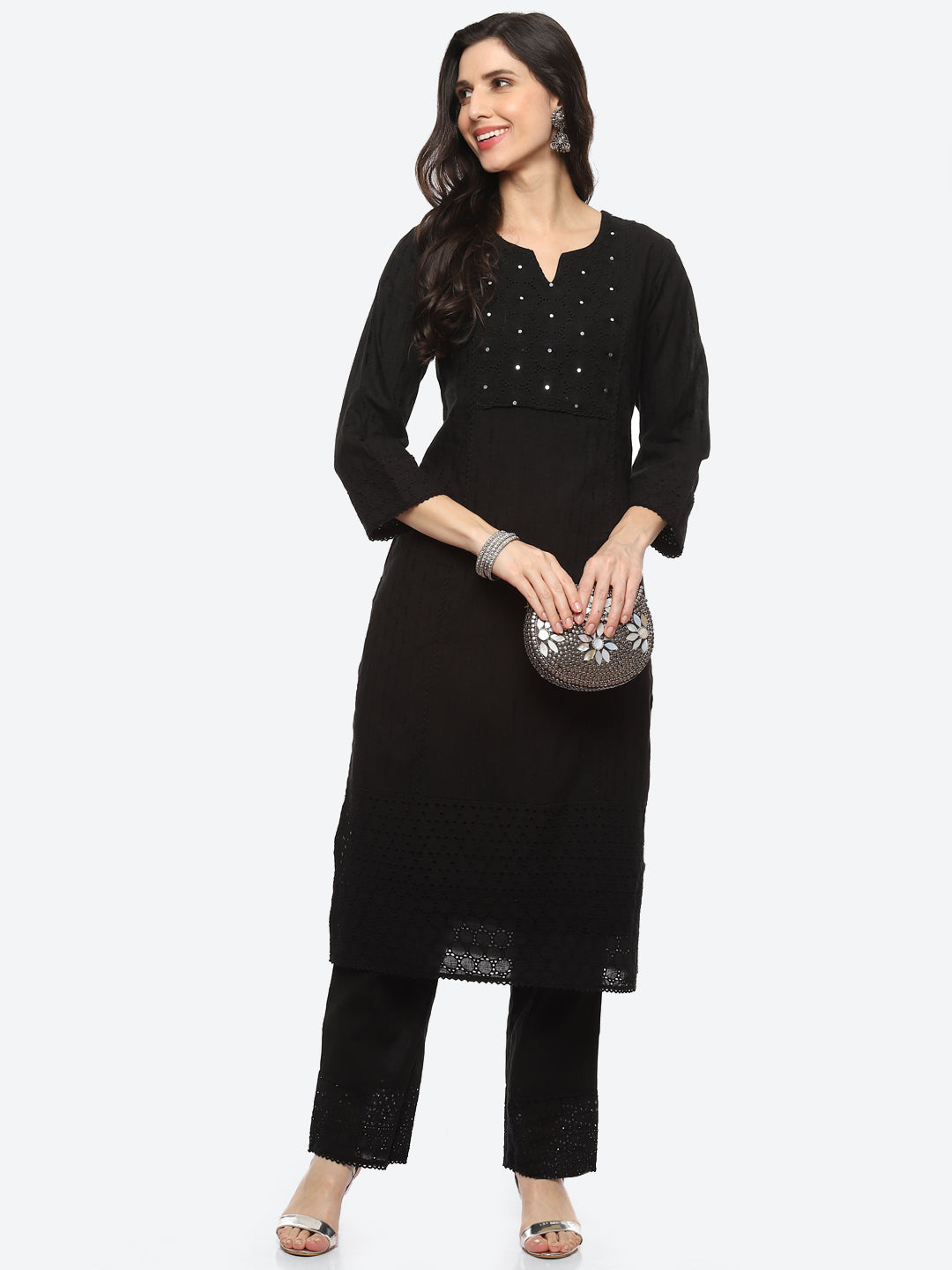 Thread Embroidered Cotton Kurta With Pant