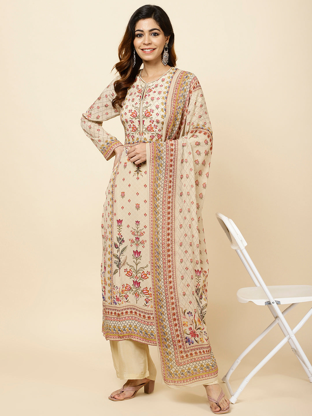 Digital Floral Printed Crepe Kurta With Palazzo &amp; Dupatta