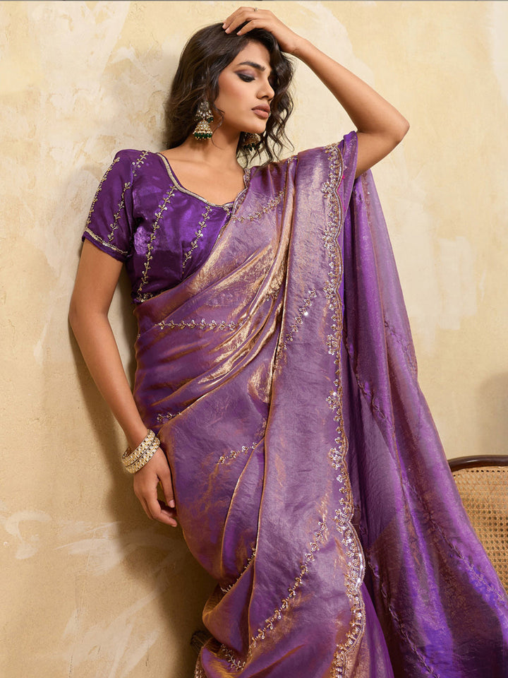 Embroidered Satin Velvet Saree