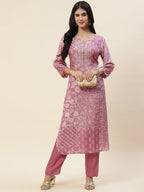 Floral Printed Muslin Kurta With Pants