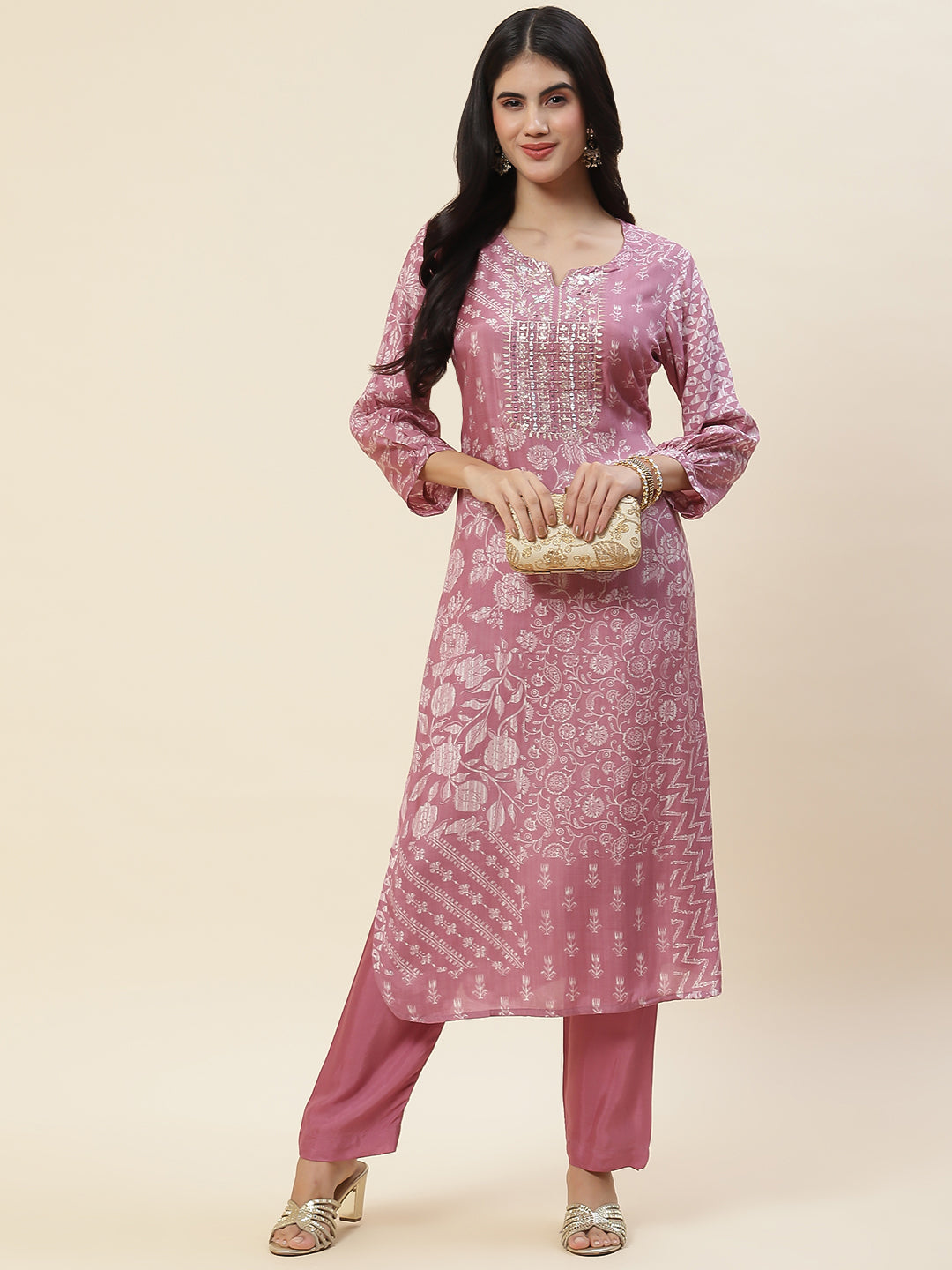 Floral Printed Muslin Kurta With Pants
