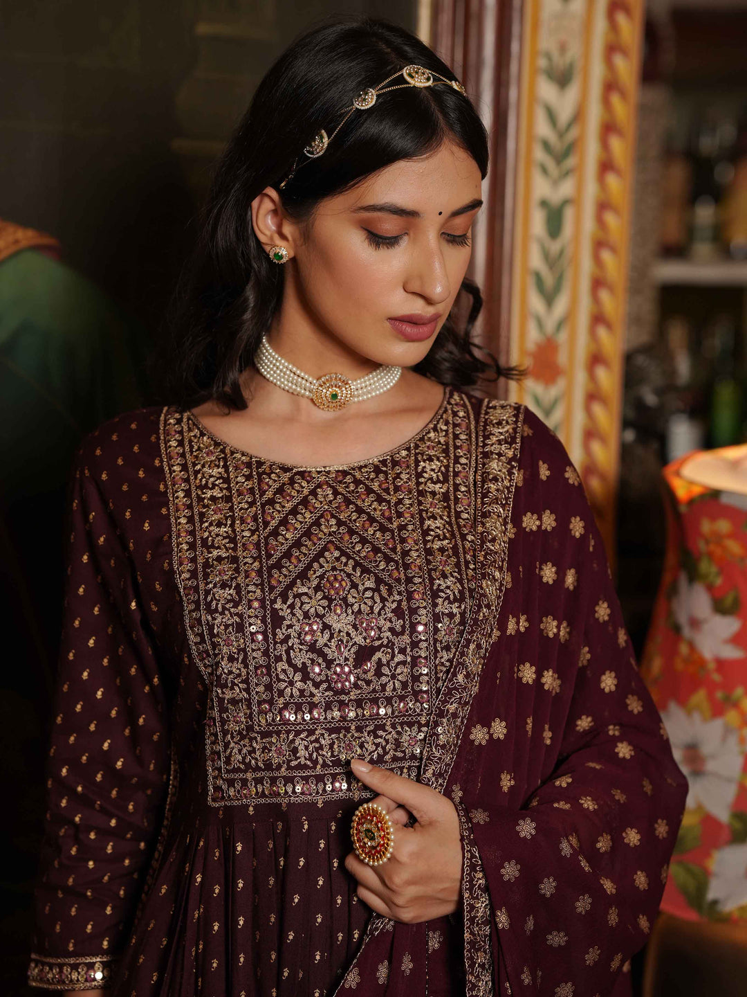 Neck Embroidered Cotton Kurta With Palazzo &amp; Dupatta