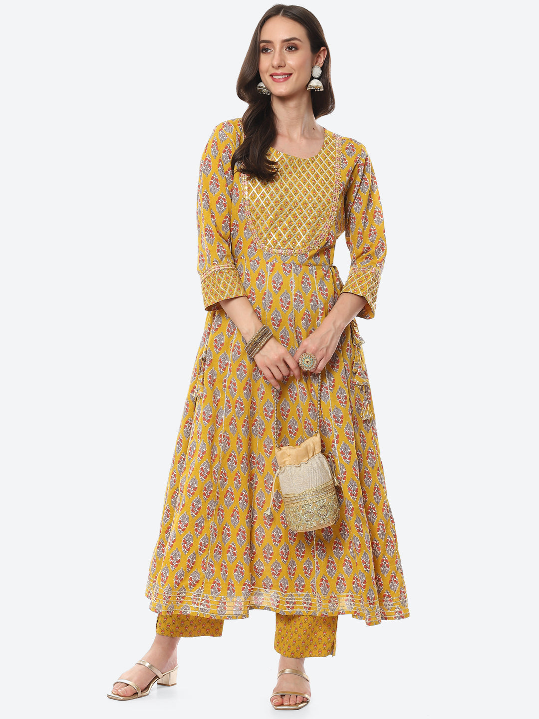 Gota Embroidered Printed Anarkali Kurta With Pant
