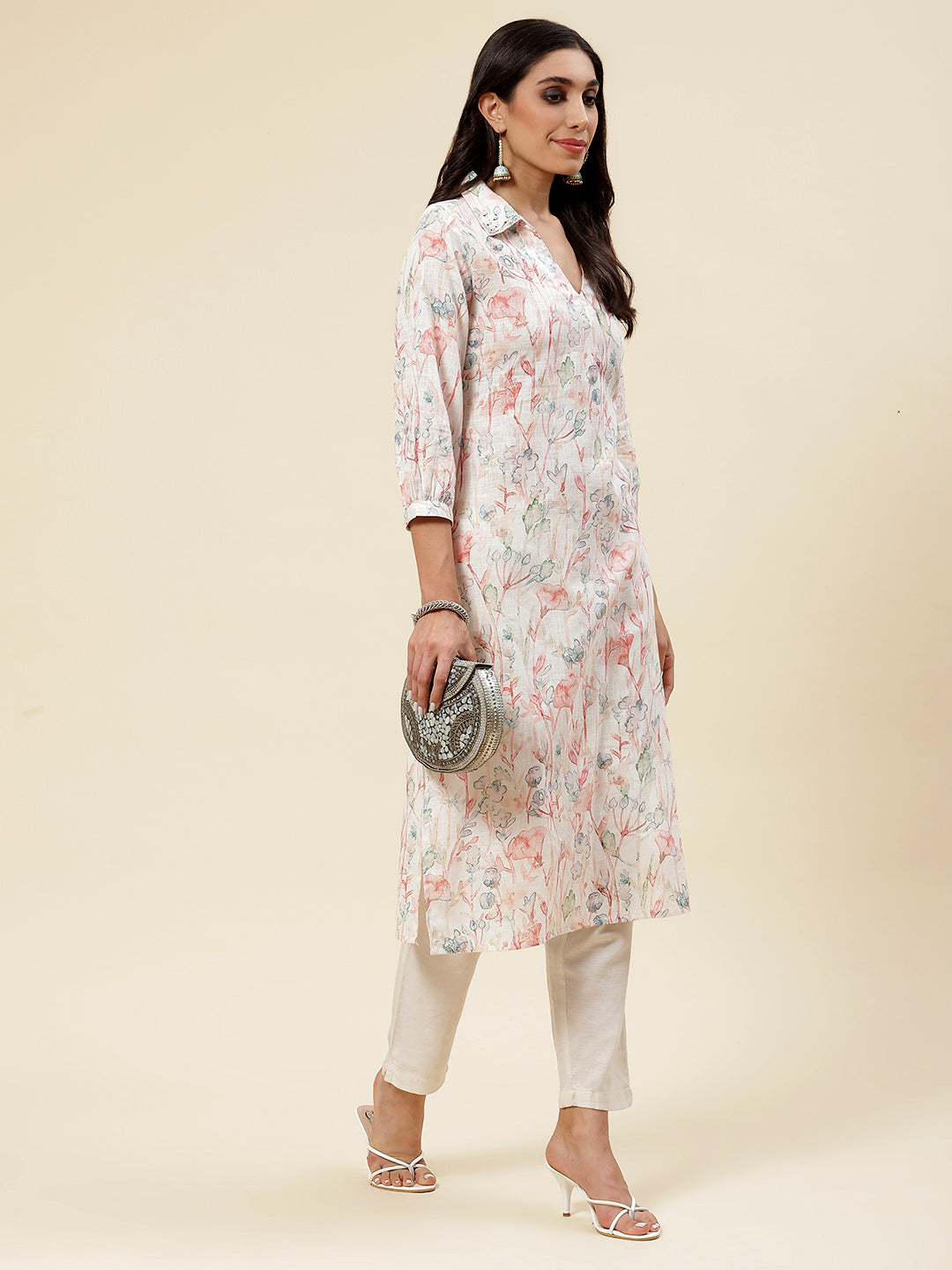 Floral Printed Muslin Kurta